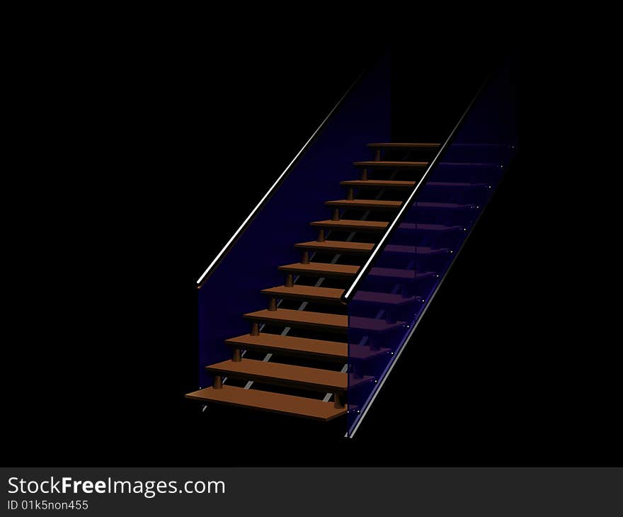 Modern ladder from glass and chrome on a black background