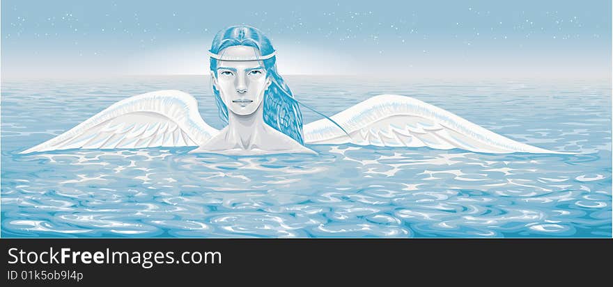 Cupid or masculine angel in the sea