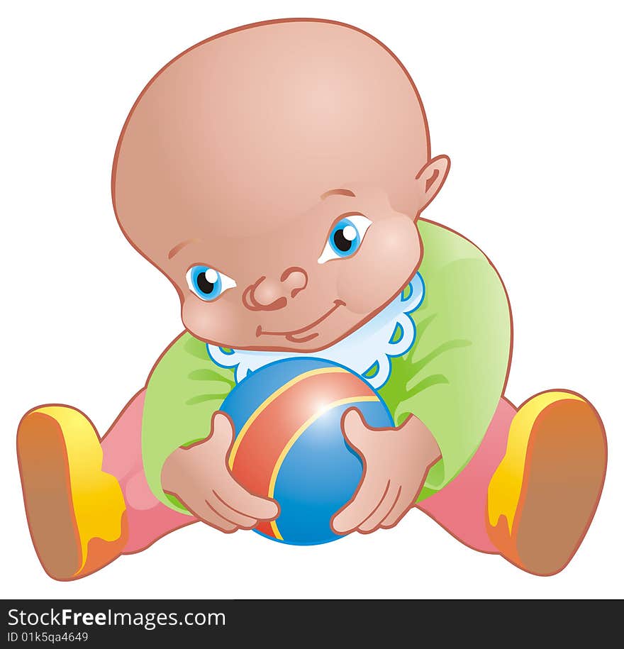 A little baby plays with his ball. Vector illustration. A little baby plays with his ball. Vector illustration.