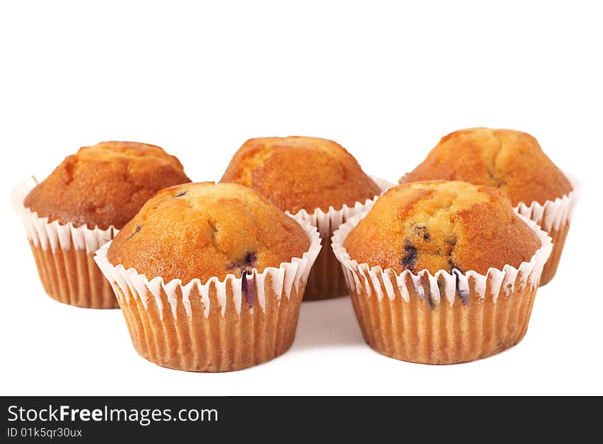 Blueberry muffins on white