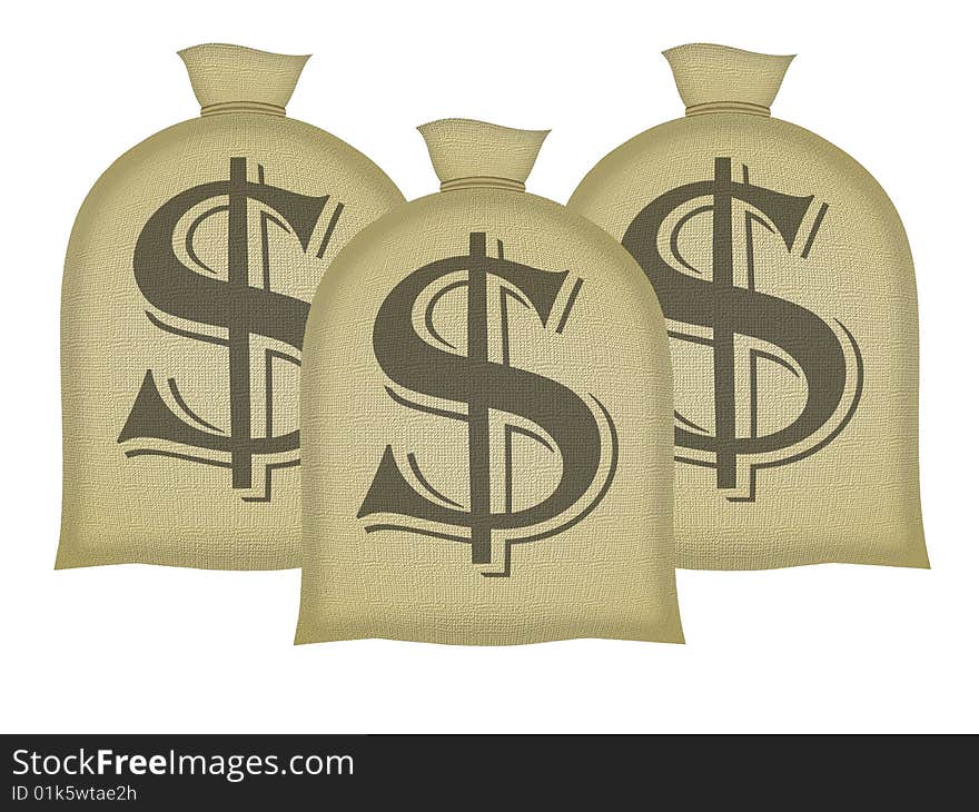 Three bags of the money, drawing photoshop, on white background