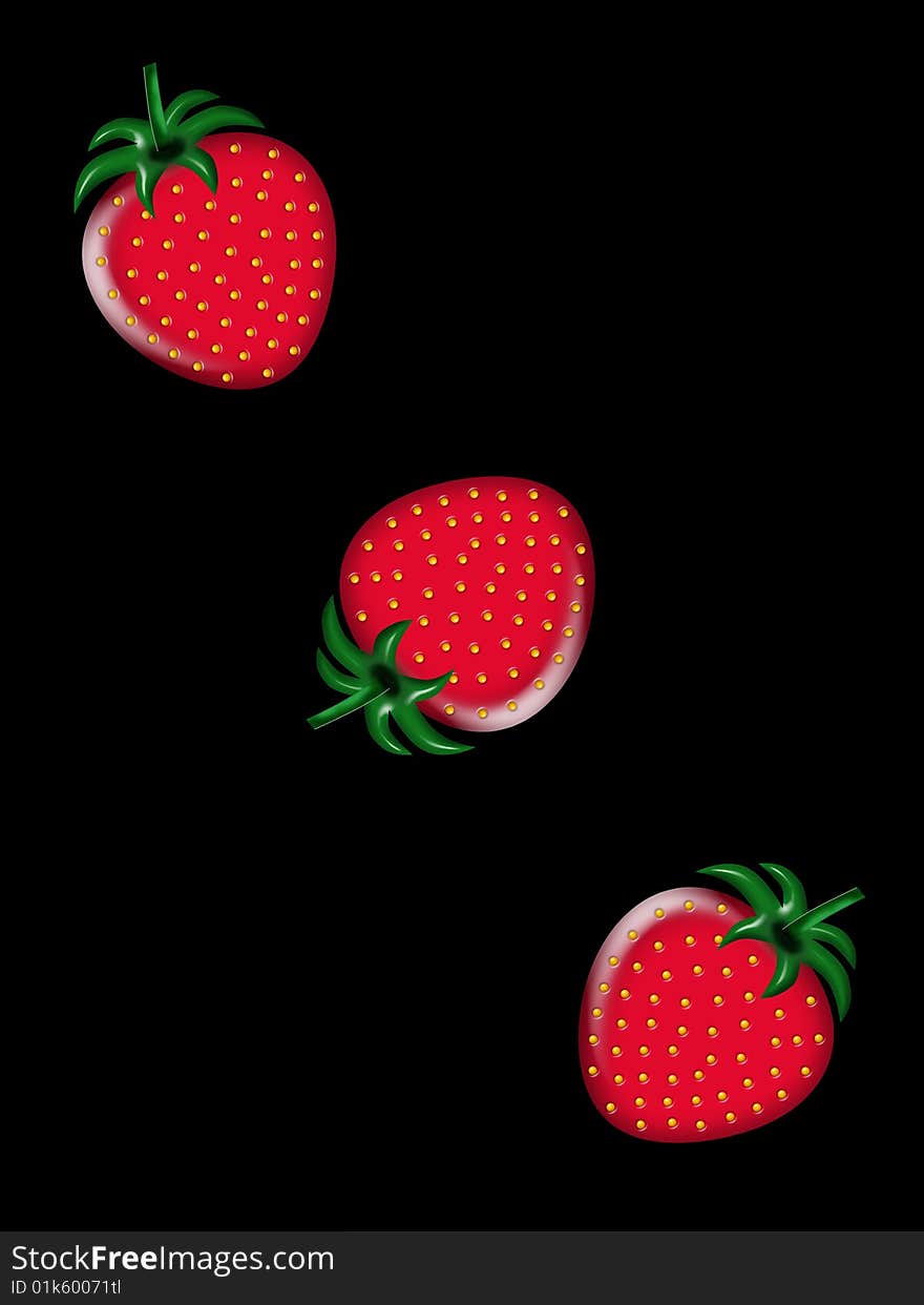 A background of strawberries on black. A background of strawberries on black