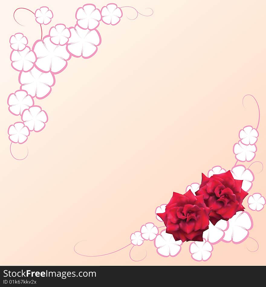 Floral banner with two roses on pink background