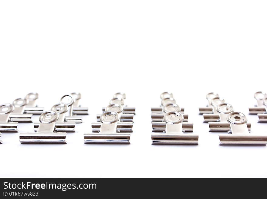 Bulldog clips on white background isolated. Bulldog clips on white background isolated