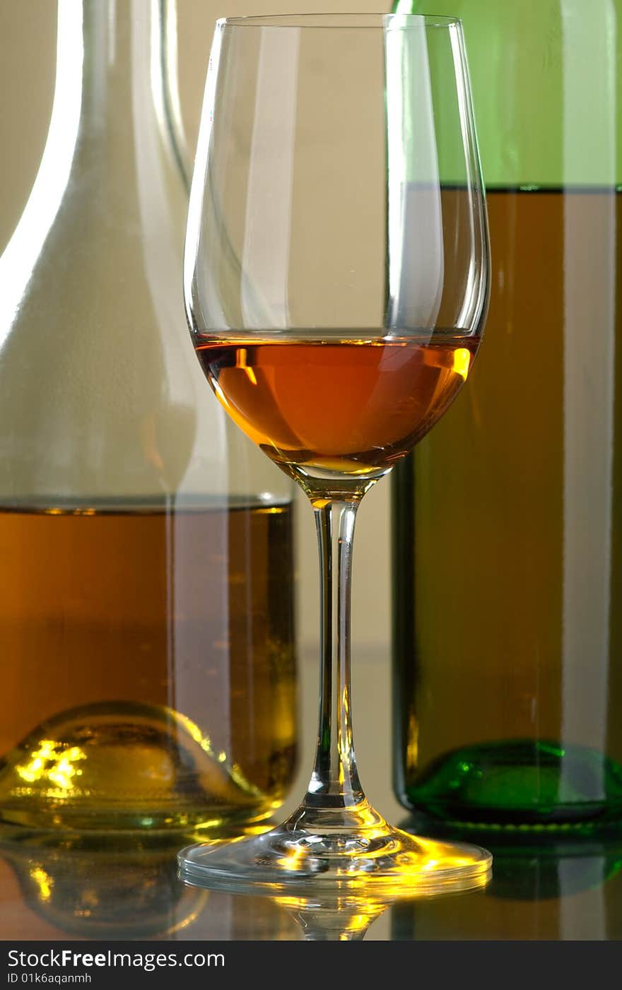 Glass and bottle of excellent white wine