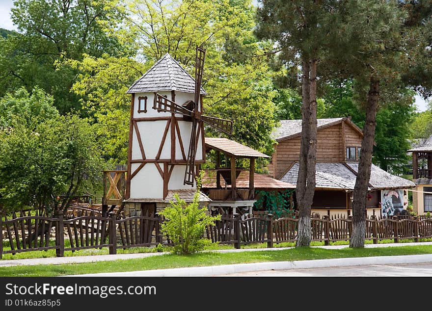 Wooden windmill in a rural museum