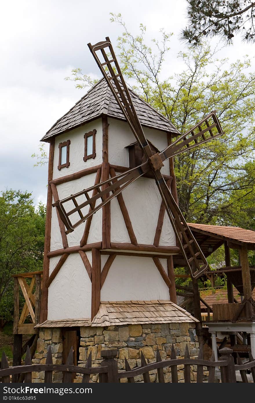 Wooden windmill in a rural museum