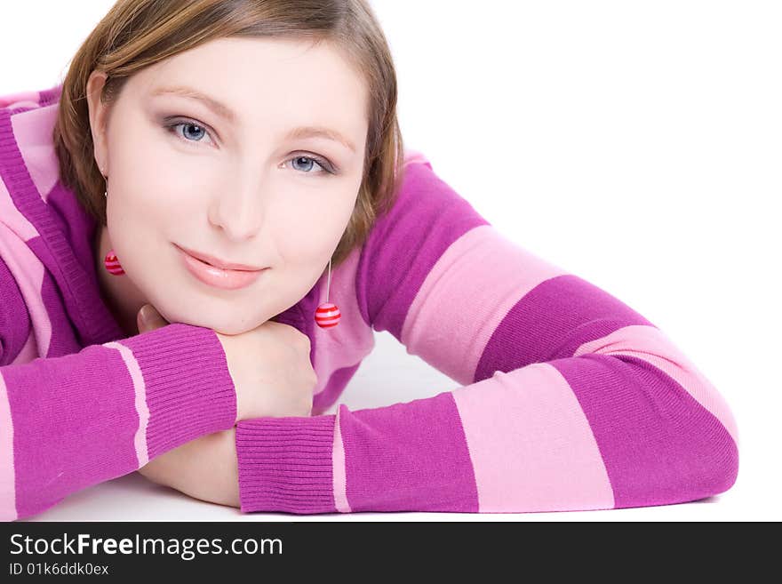 Portrait of smiling woman isolated on white background. Portrait of smiling woman isolated on white background