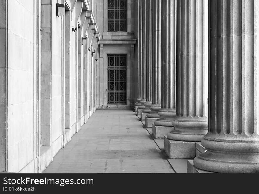 Old Corridor With Concrete Columns