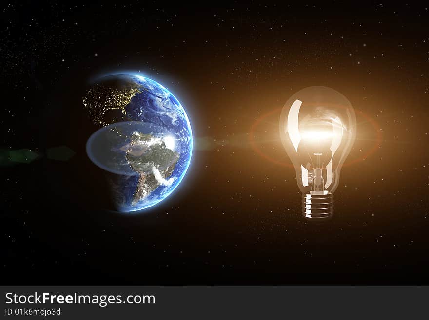 Glowing bulb in space