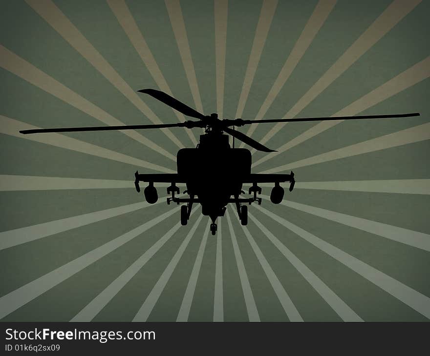 Silhouette of helicopter on green background. Silhouette of helicopter on green background