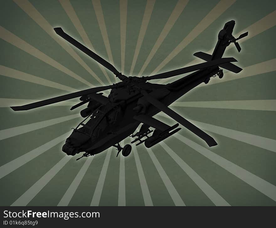 Silhouette of helicopter on green background. Silhouette of helicopter on green background