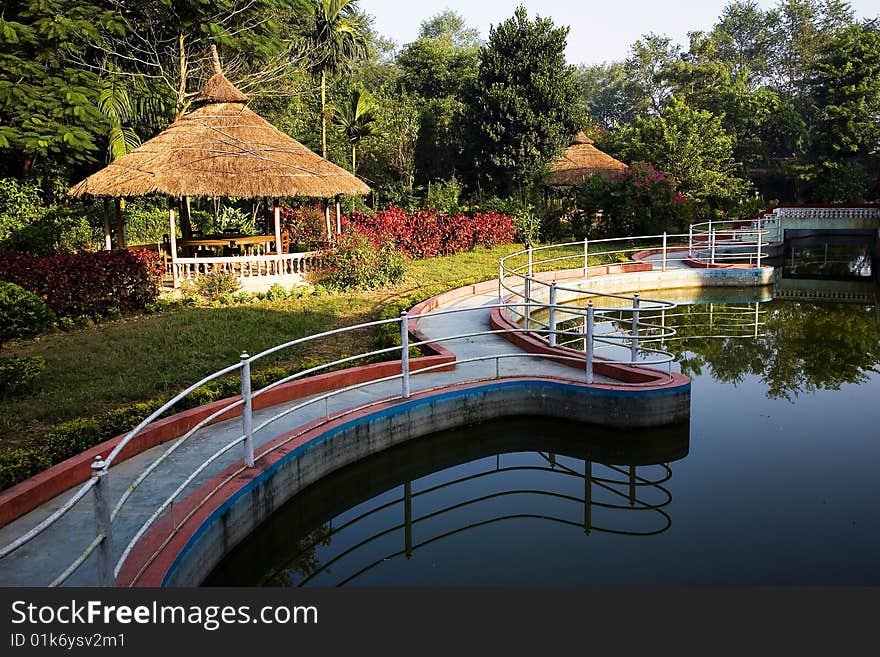 Beautiful garden with a pond.