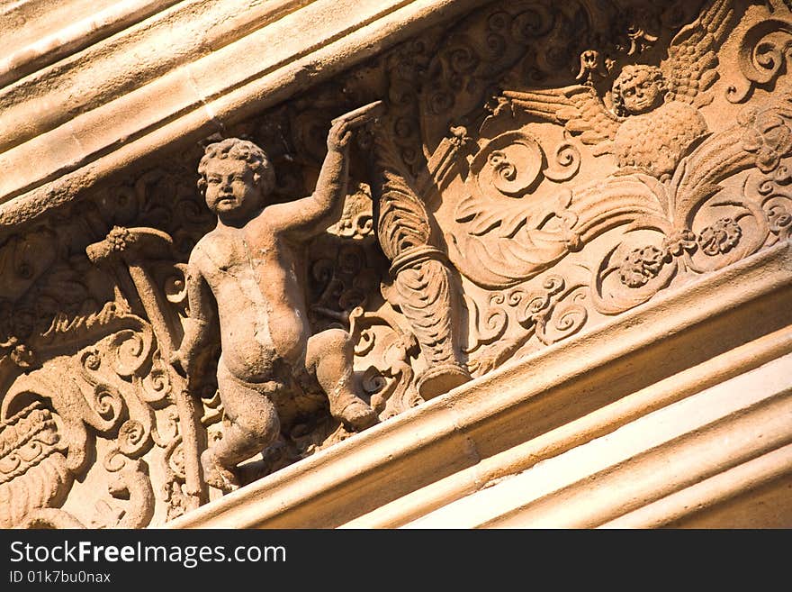 Carved stone detail on building in Oxford, England. Carved stone detail on building in Oxford, England