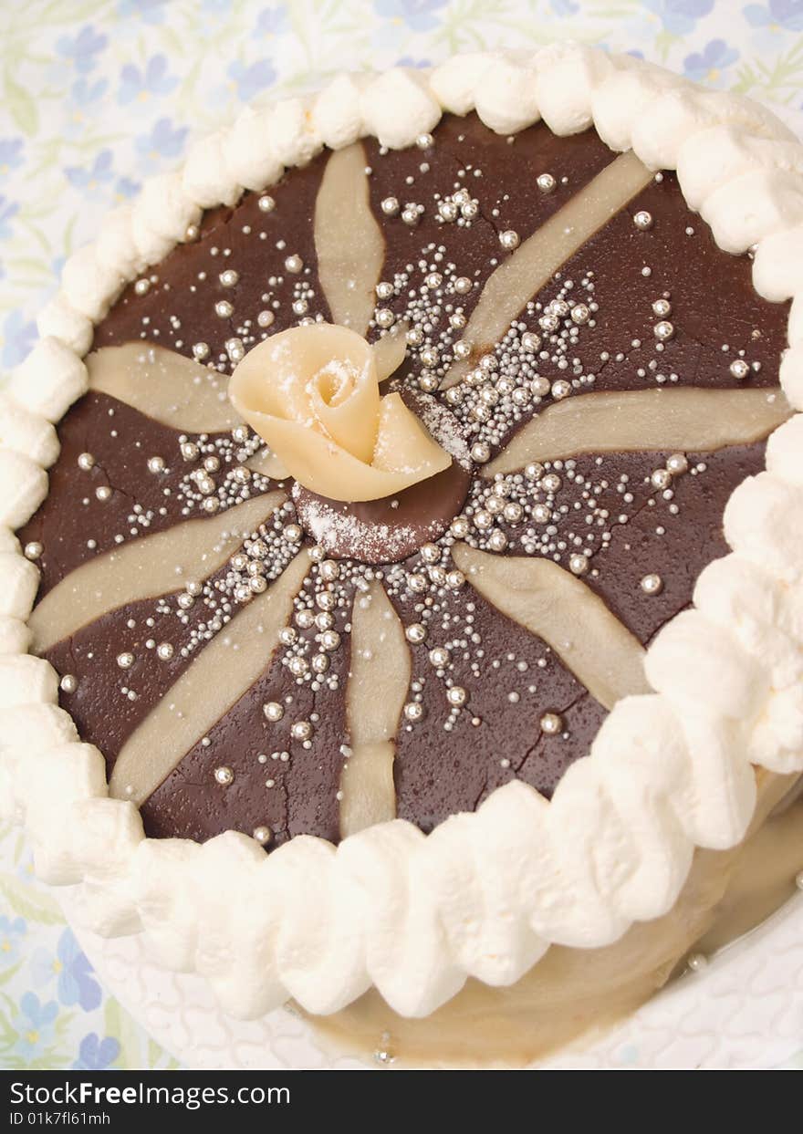 Delicous sweet layer  cake with chocolate icing