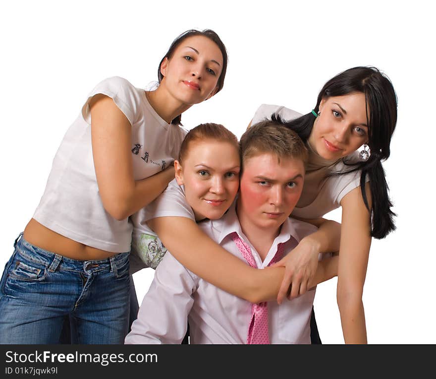 Portrait of group funny people isolated over white with clipping path