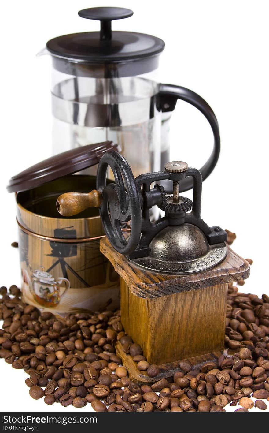 Aromatic sweet coffee in white background