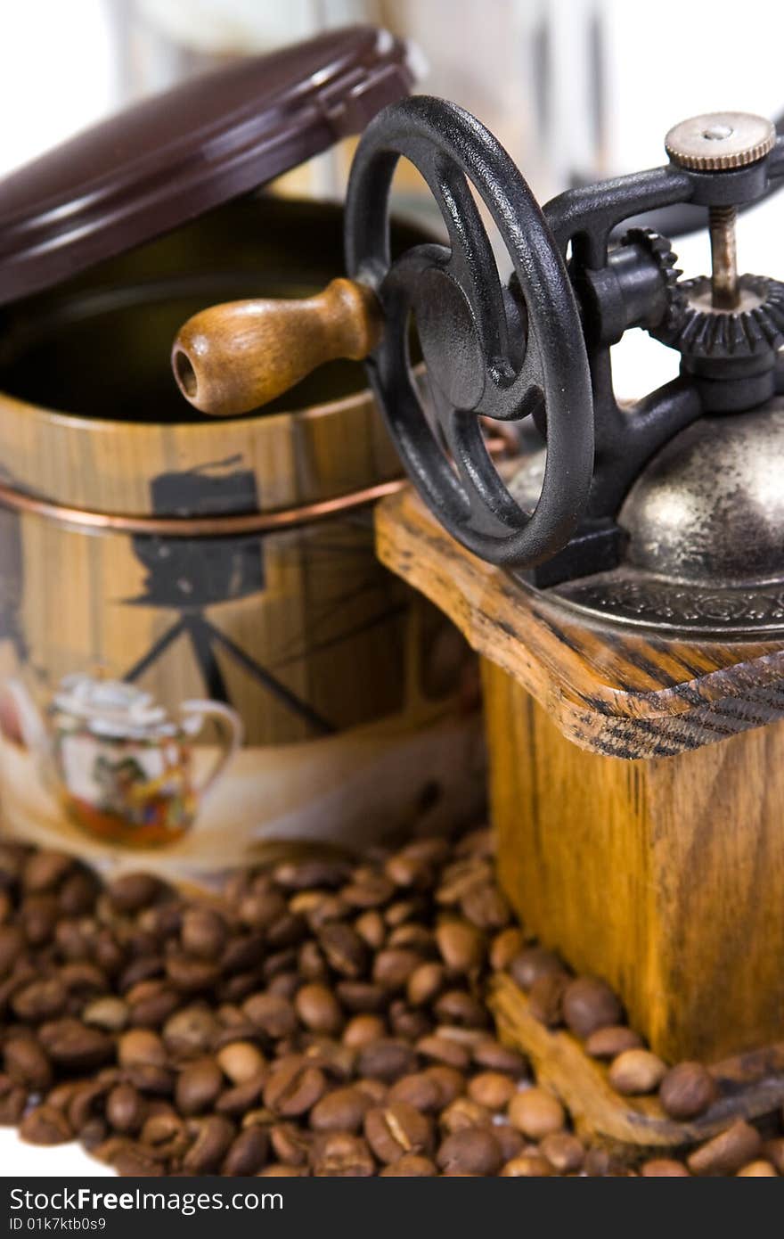 Aromatic sweet coffee in white background