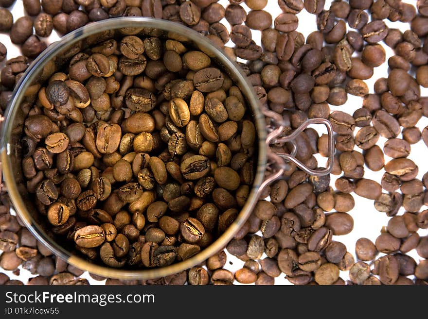 Aromatic sweet coffee in white background