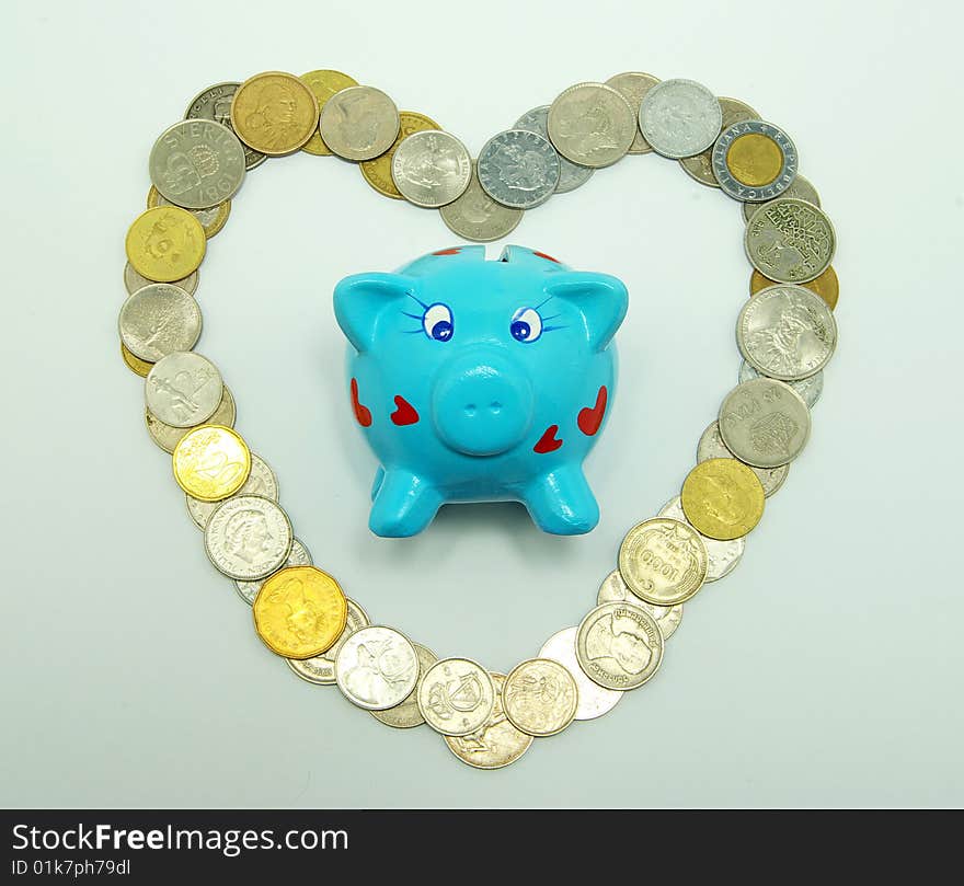 Piggy bank with coins