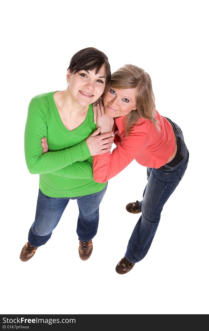 Happy women in friendship on white background