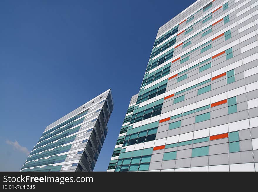 Two modern buildings near Milan, Italy