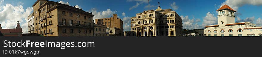 Panoramic view of typical Old havana buildings against sunset background. Panoramic view of typical Old havana buildings against sunset background