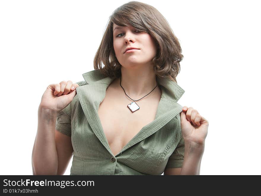 Young woman isolated over white in studio. Young woman isolated over white in studio