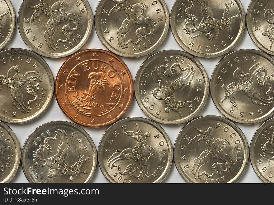 1 euro cent coin among russian cheapest coins. 1 euro cent coin among russian cheapest coins