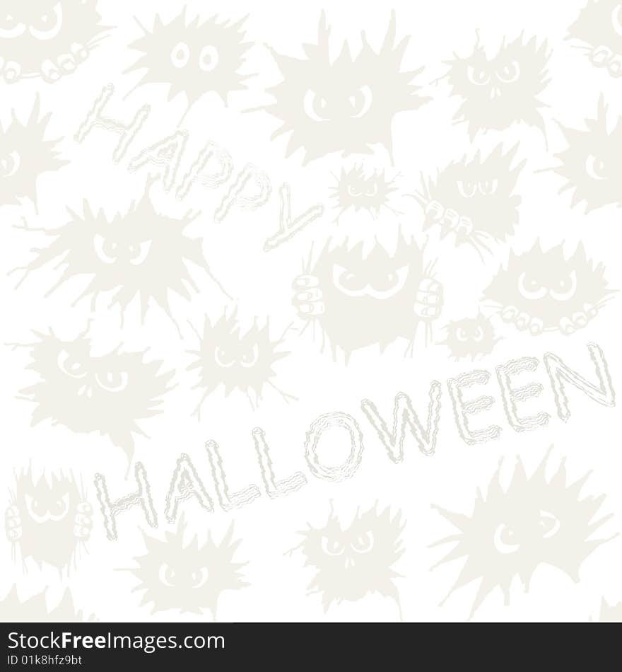 Light grey ghosts and the words HAPPY HALLOWEEN on white background. Seamless tile. Light grey ghosts and the words HAPPY HALLOWEEN on white background. Seamless tile.