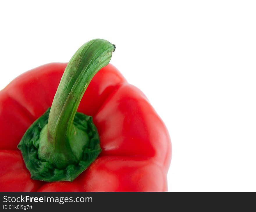 Excellent red pepper with a green pod on a white background