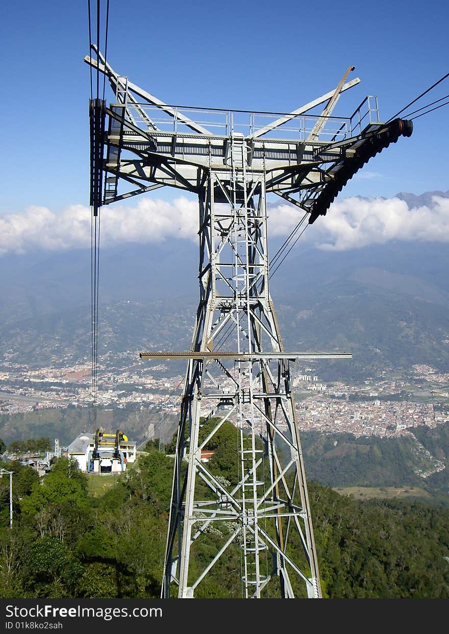 Steel cross by cable car in Merida, Venezuela