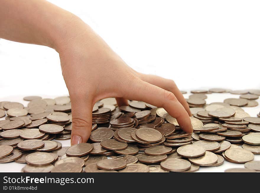 Female Hand Takes Some Coins