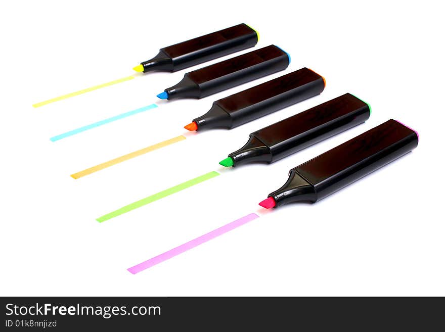 Colors plastic markers isolated on white background