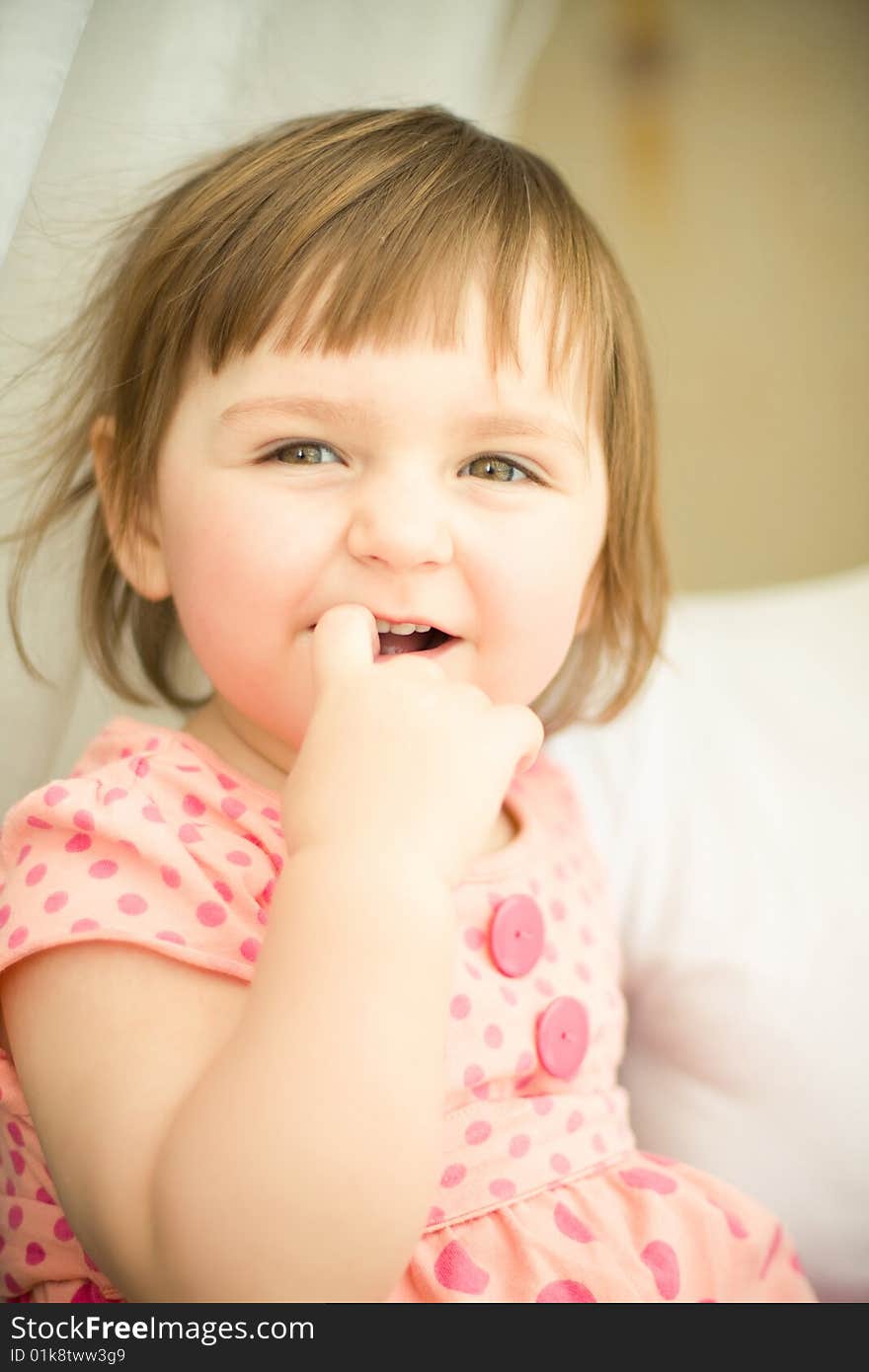 Funny girl portrait with finger in mouth. Funny girl portrait with finger in mouth