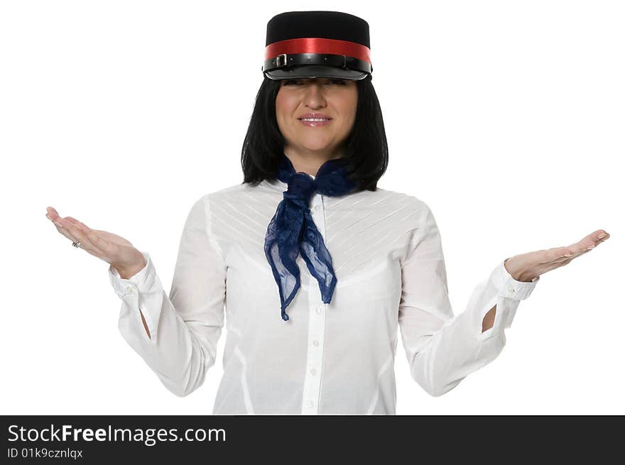 Woman in uniform of service of hotel. Woman in uniform of service of hotel