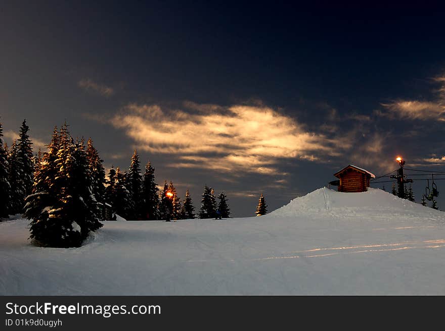 Sunset At Ski Resort