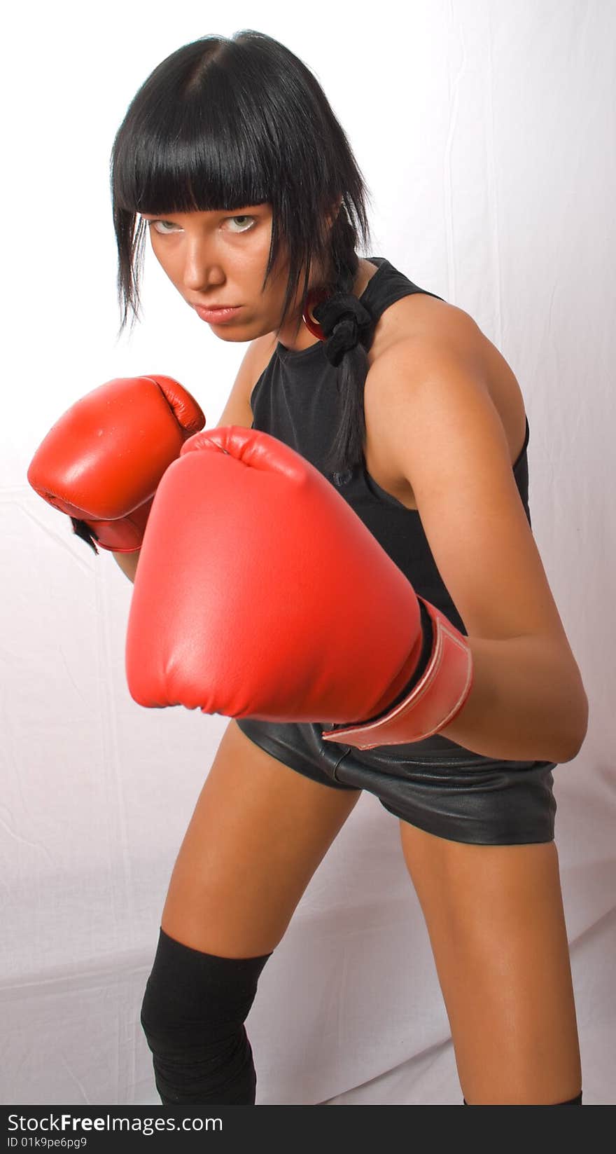 Boxing young military brunette female