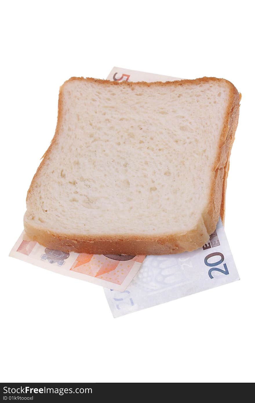 Close up on sandwich made with money. Close up on sandwich made with money