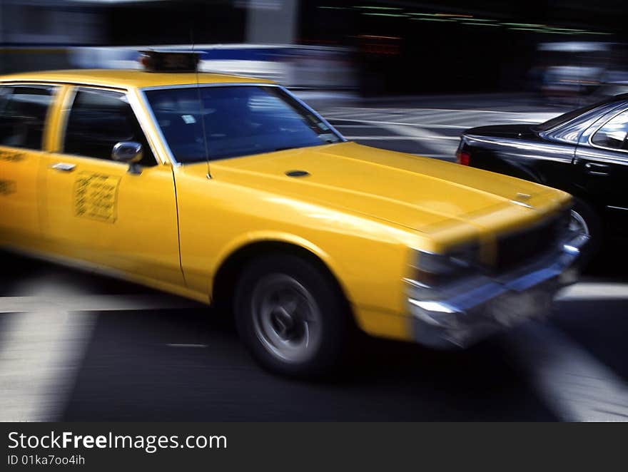 Yellow taxi in new york driving. Yellow taxi in new york driving