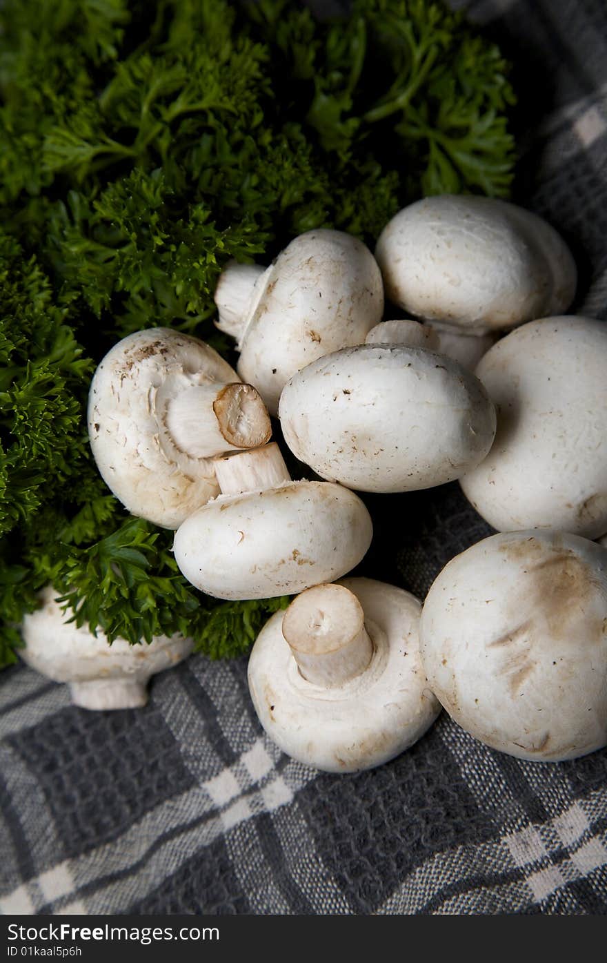 Mushrooms on hand towel