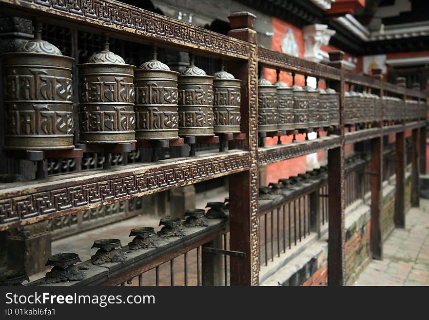 Prayer bronze wheels in patan nepal. Prayer bronze wheels in patan nepal.