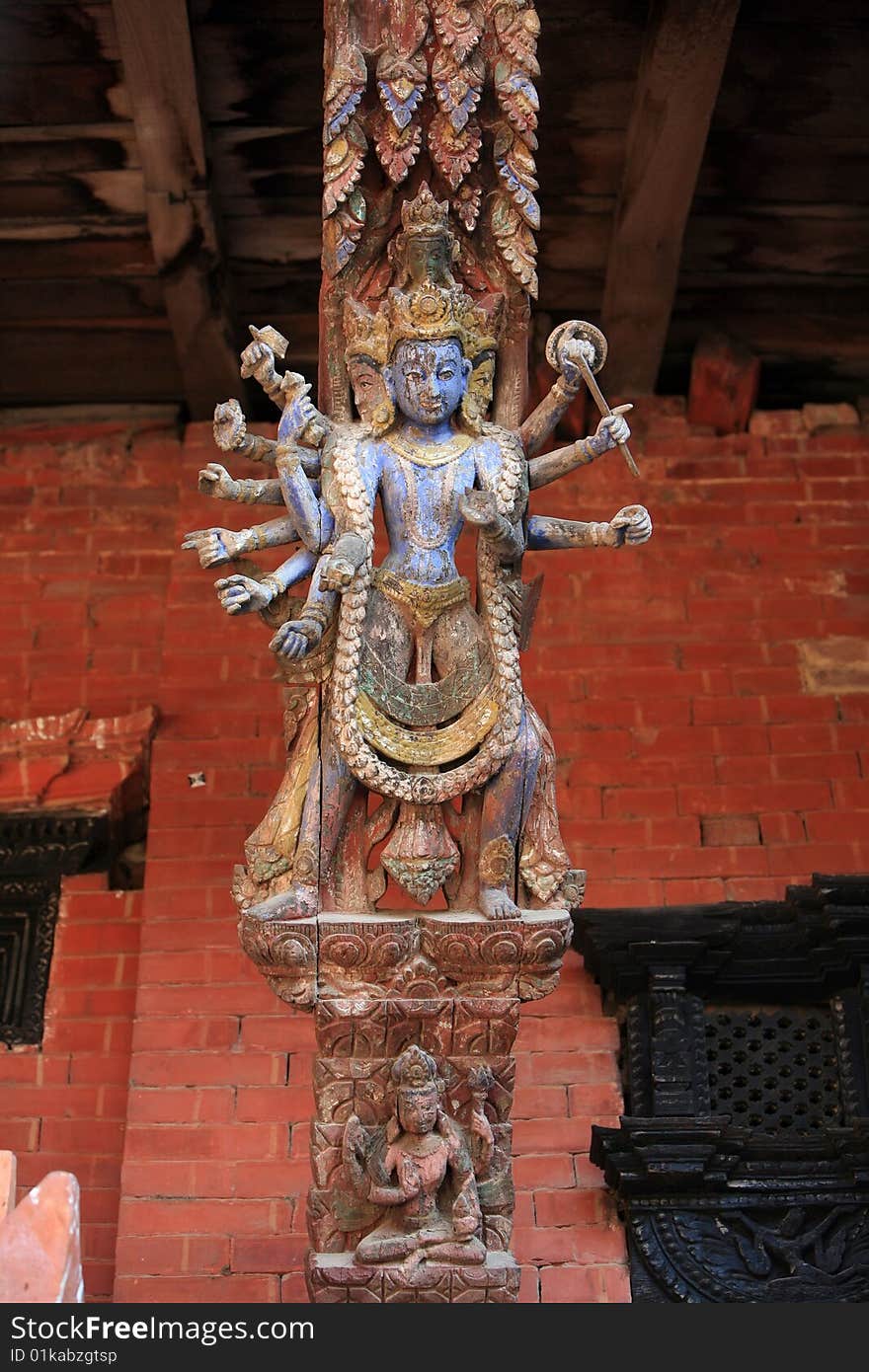 Intricately carved temple struts, hindu goddess,nepal