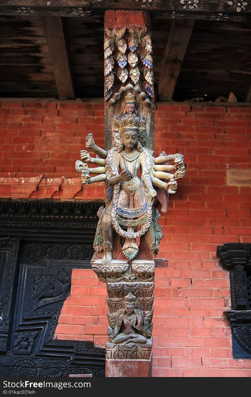 Intricately carved temple struts, hindu goddess,nepal