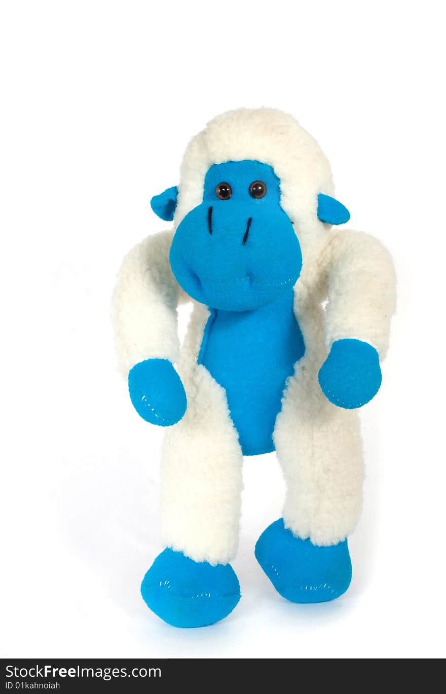 Toy ape blue-white colour on white background