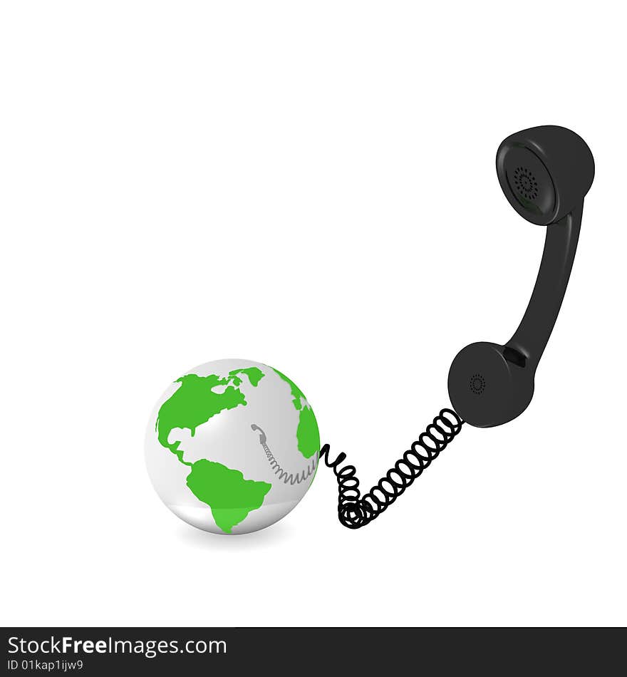 World and connected black handset on white background. World and connected black handset on white background