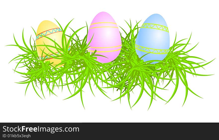 Vector illustration of eggs in grass