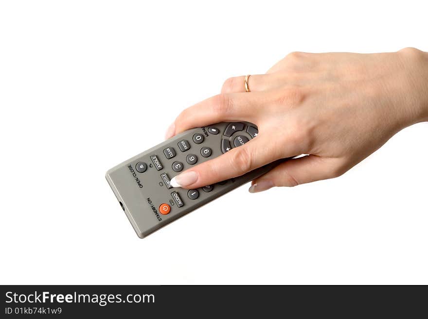 Hand holding a remote