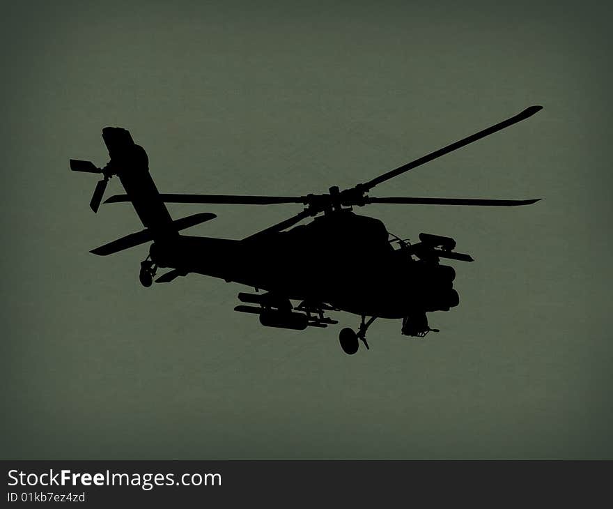 Silhouette of helicopter on green background. Silhouette of helicopter on green background