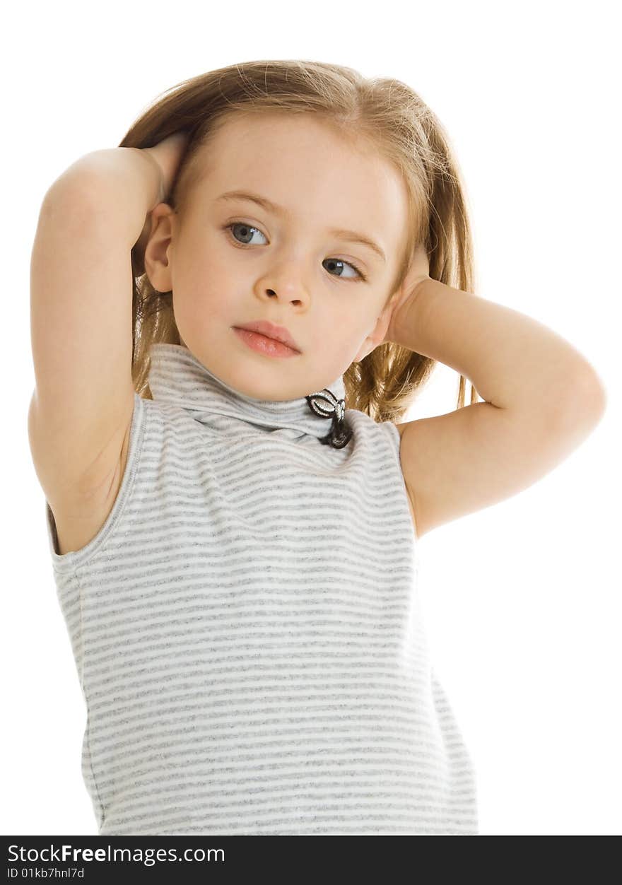 Pretty little girl. Isolated on white background